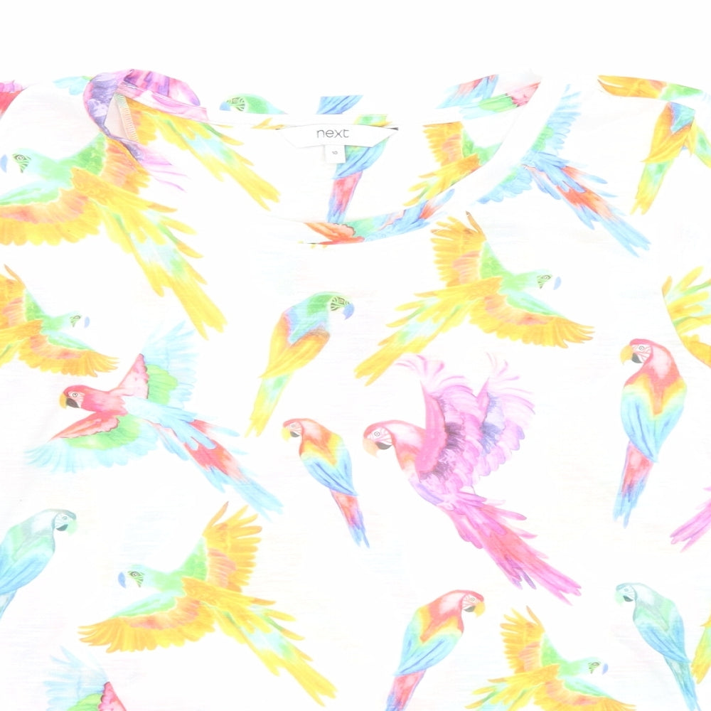 NEXT Womens Multicoloured Geometric Polyester Basic T-Shirt Size 10 Round Neck - Parrot Print