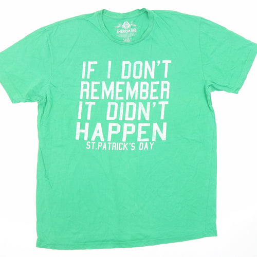 American Rag Cie Mens Green Cotton T-Shirt Size XL Round Neck - If I don't remember it didn't happen. St.Patricks Day