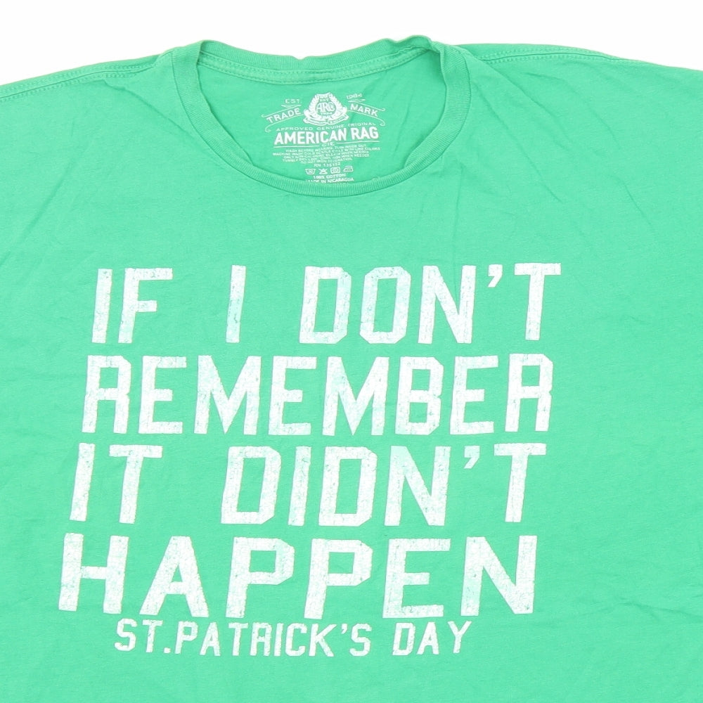 American Rag Cie Mens Green Cotton T-Shirt Size XL Round Neck - If I don't remember it didn't happen. St.Patricks Day