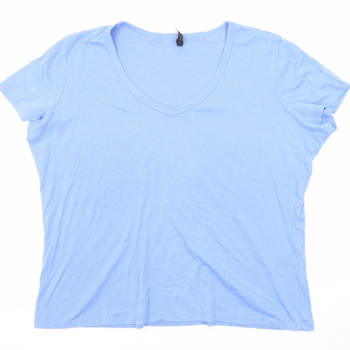 Marks and Spencer Womens Blue Cotton Basic T-Shirt Size 22 V-Neck