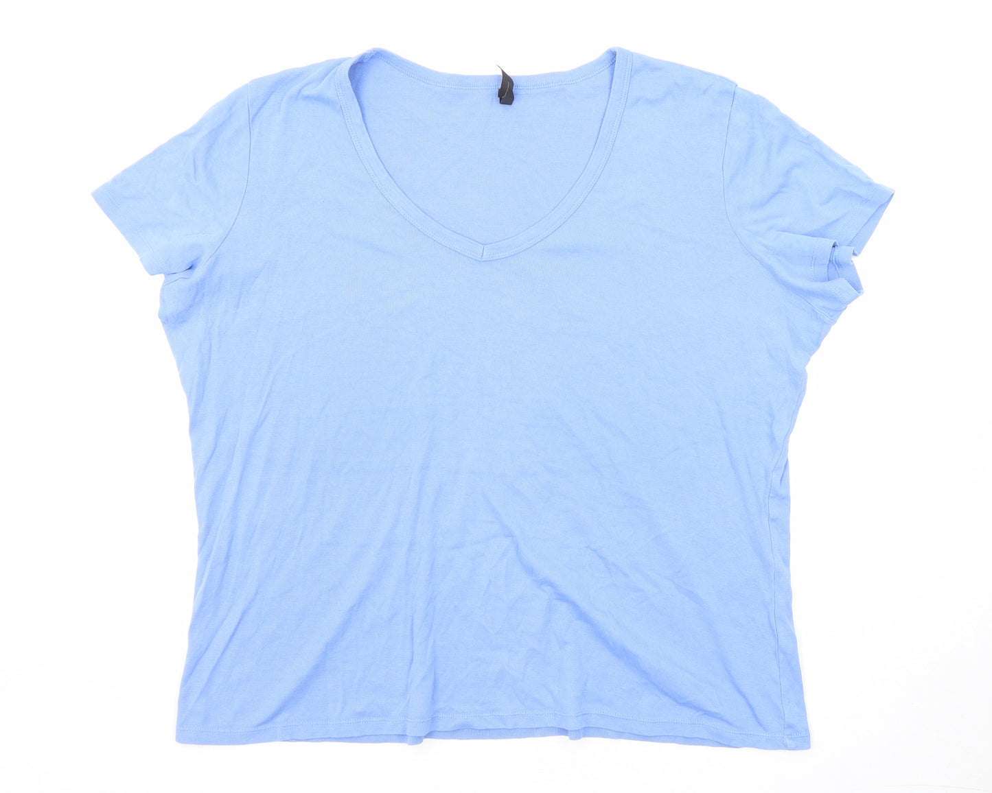 Marks and Spencer Womens Blue Cotton Basic T-Shirt Size 22 V-Neck