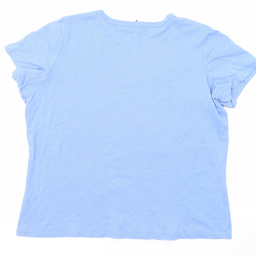 Marks and Spencer Womens Blue Cotton Basic T-Shirt Size 22 V-Neck