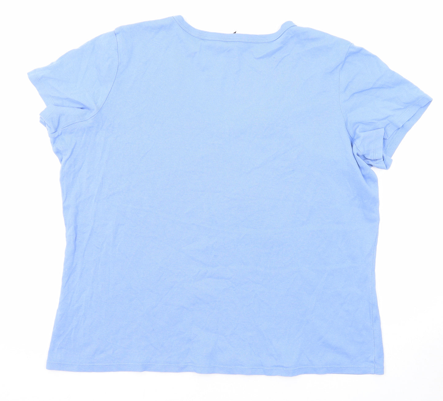Marks and Spencer Womens Blue Cotton Basic T-Shirt Size 22 V-Neck