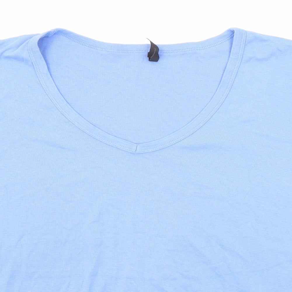 Marks and Spencer Womens Blue Cotton Basic T-Shirt Size 22 V-Neck