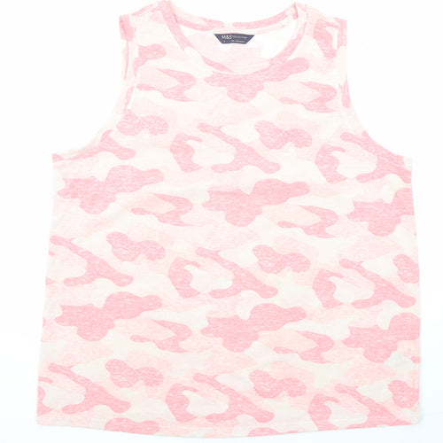 Marks and Spencer Womens Pink Camouflage Polyester Basic Tank Size 14 Round Neck