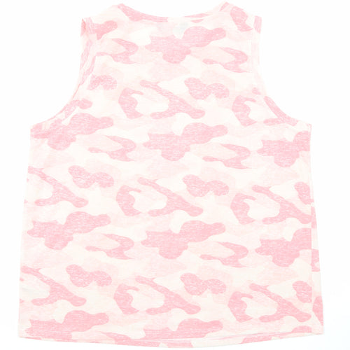 Marks and Spencer Womens Pink Camouflage Polyester Basic Tank Size 14 Round Neck