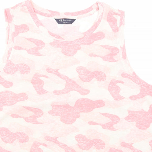 Marks and Spencer Womens Pink Camouflage Polyester Basic Tank Size 14 Round Neck