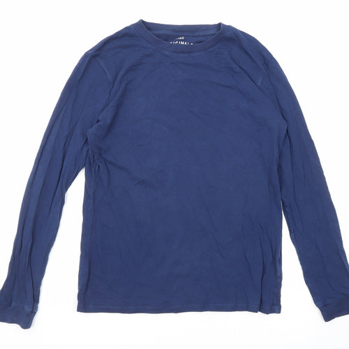 Marks and Spencer Boys Blue Cotton Basic T-Shirt Size 13-14 Years Round Neck Pullover