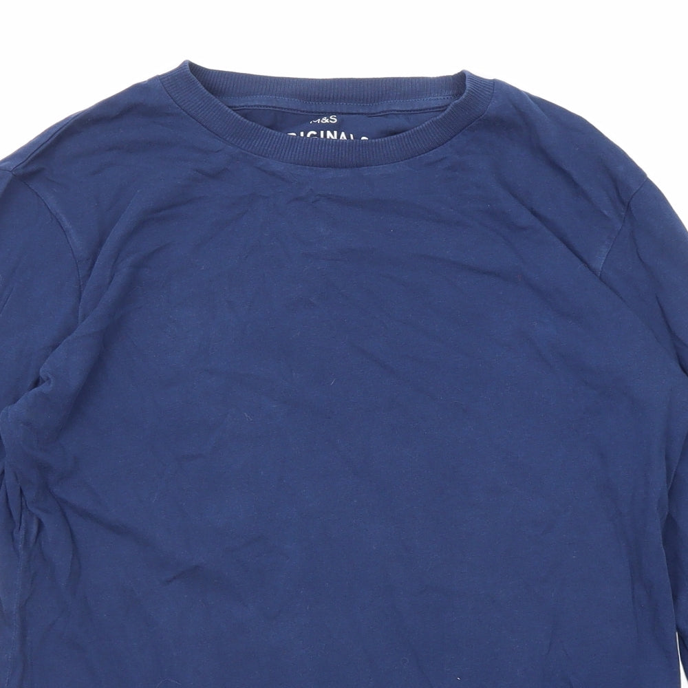 Marks and Spencer Boys Blue Cotton Basic T-Shirt Size 13-14 Years Round Neck Pullover