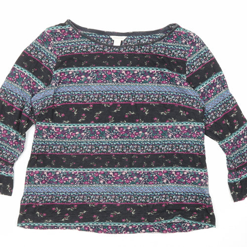 Monsoon Womens Multicoloured Geometric Cotton Basic T-Shirt Size 12 Boat Neck