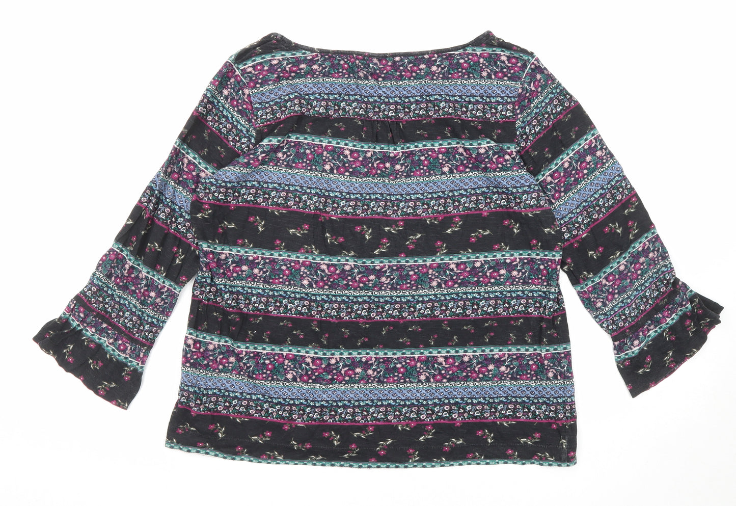 Monsoon Womens Multicoloured Geometric Cotton Basic T-Shirt Size 12 Boat Neck