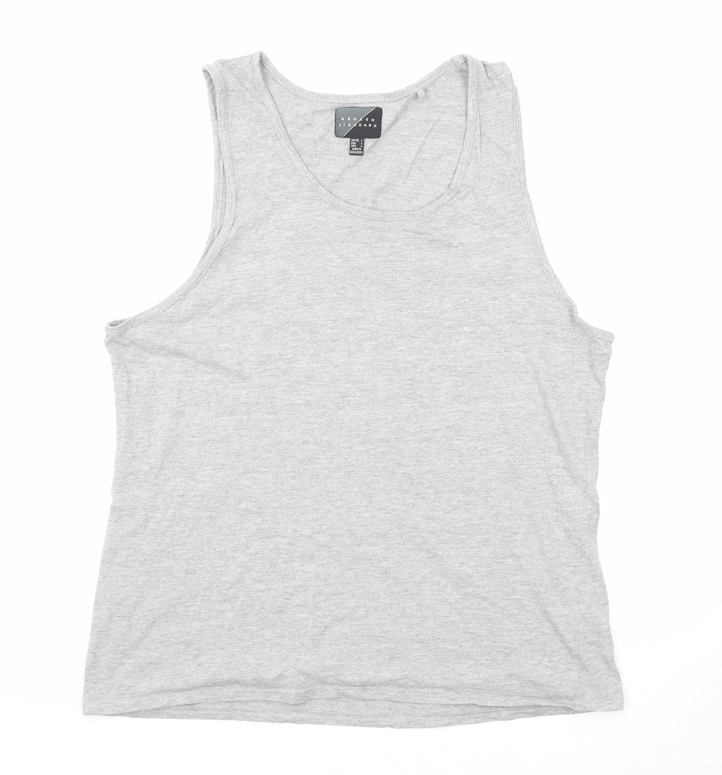 Broken Standard Mens Grey Cotton T-Shirt Size L Round Neck