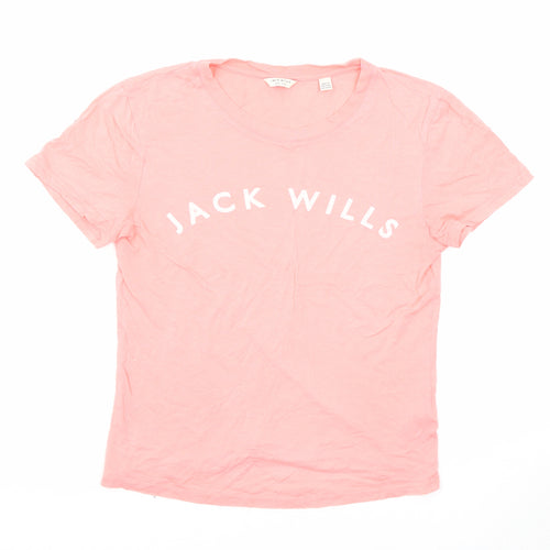 Jack Wills Womens Pink Cotton Basic T-Shirt Size 8 Round Neck