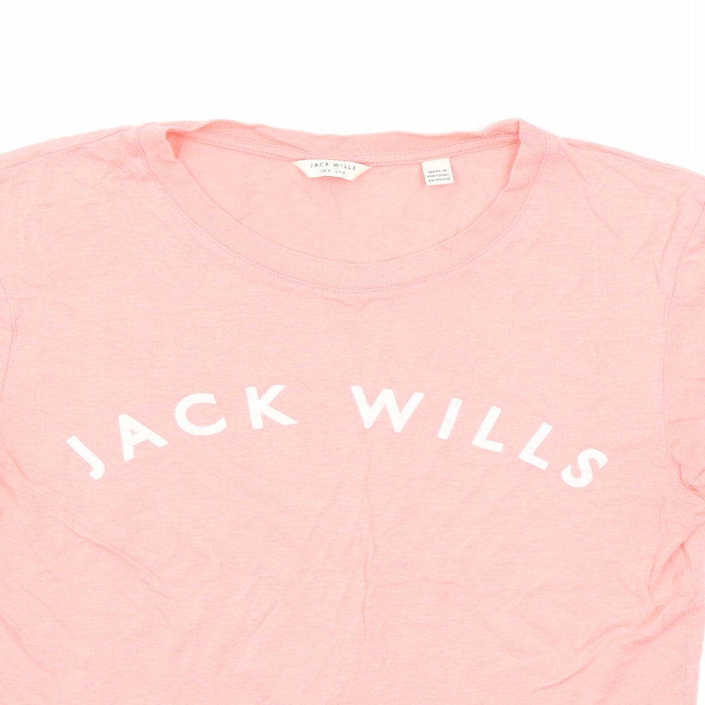 Jack Wills Womens Pink Cotton Basic T-Shirt Size 8 Round Neck