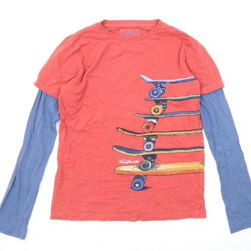 Fat Face Boys Red Cotton Basic T-Shirt Size 12-13 Years Round Neck Pullover - Skateboard