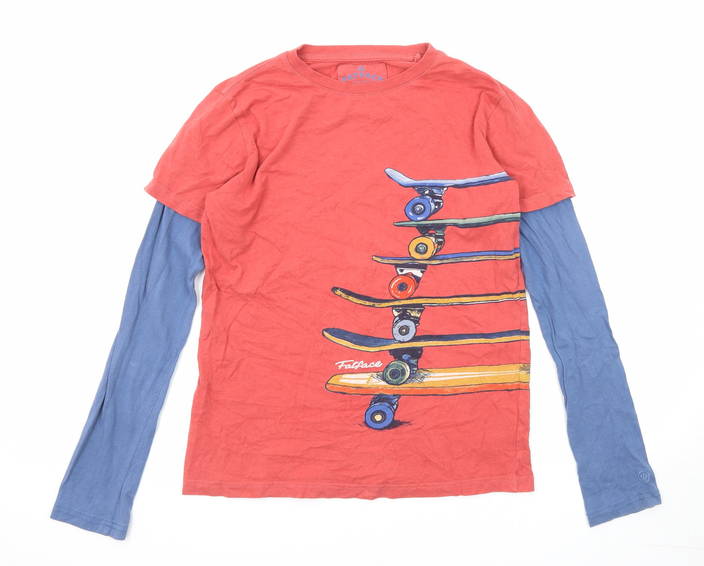 Fat Face Boys Red Cotton Basic T-Shirt Size 12-13 Years Round Neck Pullover - Skateboard
