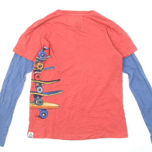 Fat Face Boys Red Cotton Basic T-Shirt Size 12-13 Years Round Neck Pullover - Skateboard