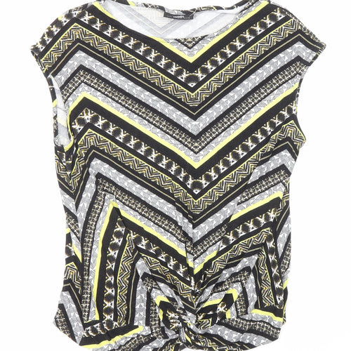 Wallis Womens Black Geometric Viscose Basic T-Shirt Size M Round Neck - Knot Front