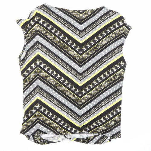 Wallis Womens Black Geometric Viscose Basic T-Shirt Size M Round Neck - Knot Front