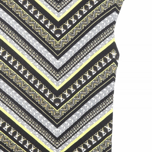 Wallis Womens Black Geometric Viscose Basic T-Shirt Size M Round Neck - Knot Front