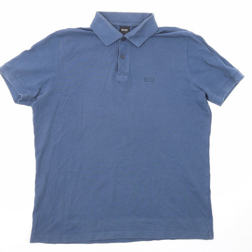 HUGO BOSS Mens Black Cotton Polo Size M Collared Button