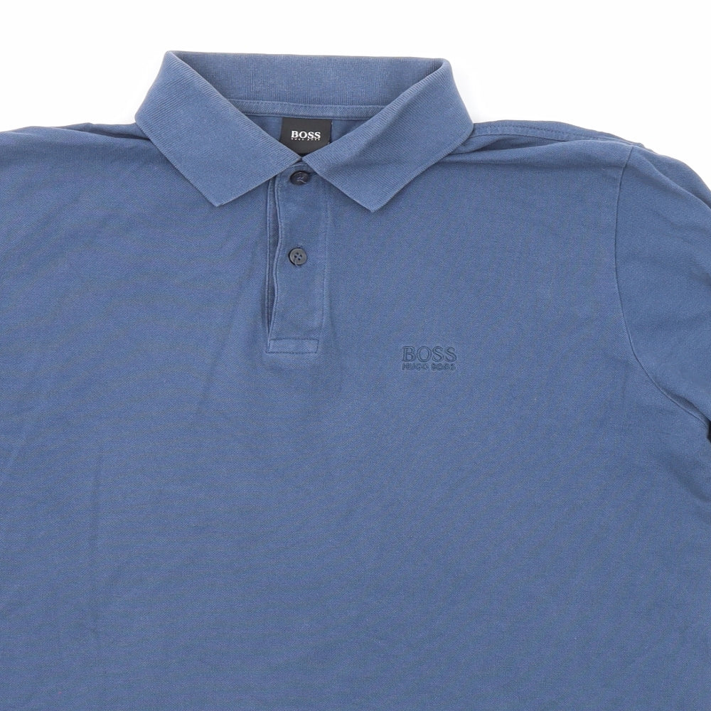 HUGO BOSS Mens Black Cotton Polo Size M Collared Button