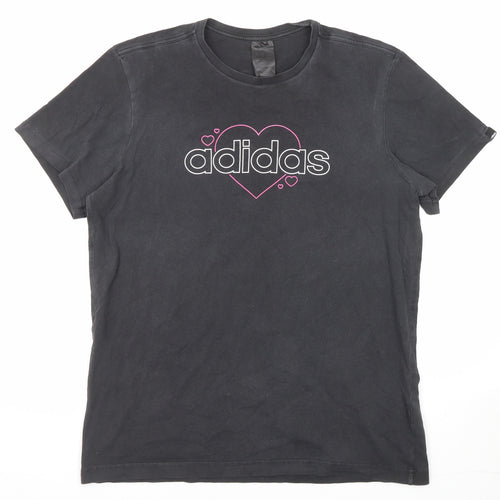 adidas Womens Grey Cotton Basic T-Shirt Size 12 Round Neck