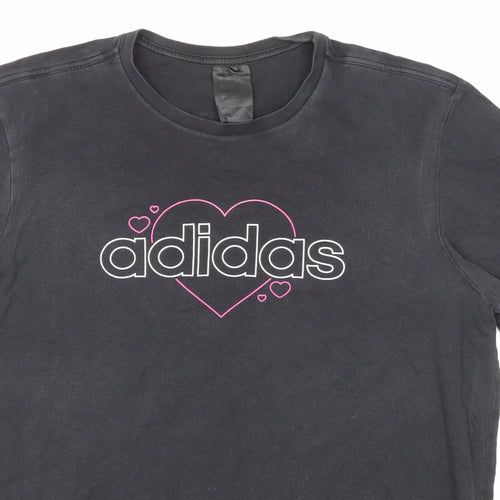 adidas Womens Grey Cotton Basic T-Shirt Size 12 Round Neck