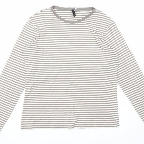 Marks and Spencer Womens Grey Striped Cotton Basic T-Shirt Size 18 Round Neck