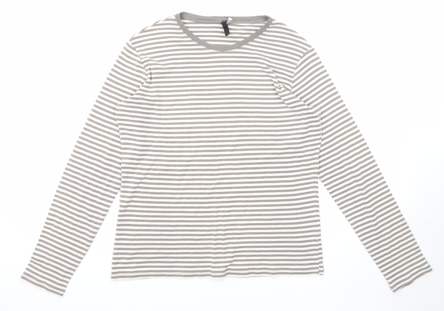 Marks and Spencer Womens Grey Striped Cotton Basic T-Shirt Size 18 Round Neck