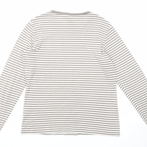 Marks and Spencer Womens Grey Striped Cotton Basic T-Shirt Size 18 Round Neck