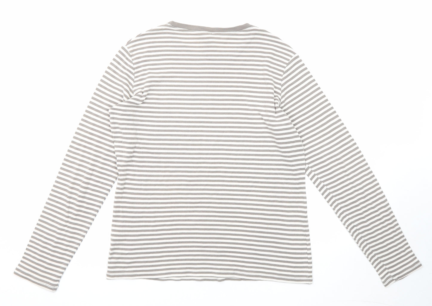 Marks and Spencer Womens Grey Striped Cotton Basic T-Shirt Size 18 Round Neck
