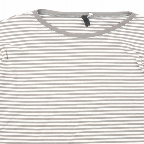 Marks and Spencer Womens Grey Striped Cotton Basic T-Shirt Size 18 Round Neck