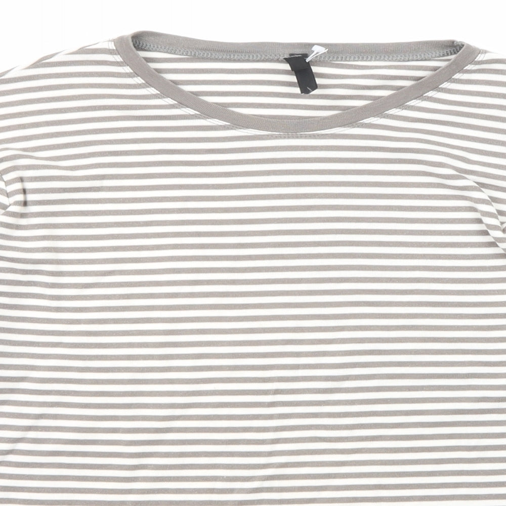 Marks and Spencer Womens Grey Striped Cotton Basic T-Shirt Size 18 Round Neck