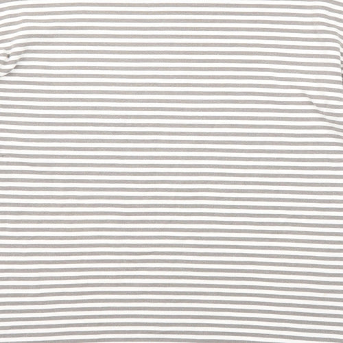 Marks and Spencer Womens Grey Striped Cotton Basic T-Shirt Size 18 Round Neck