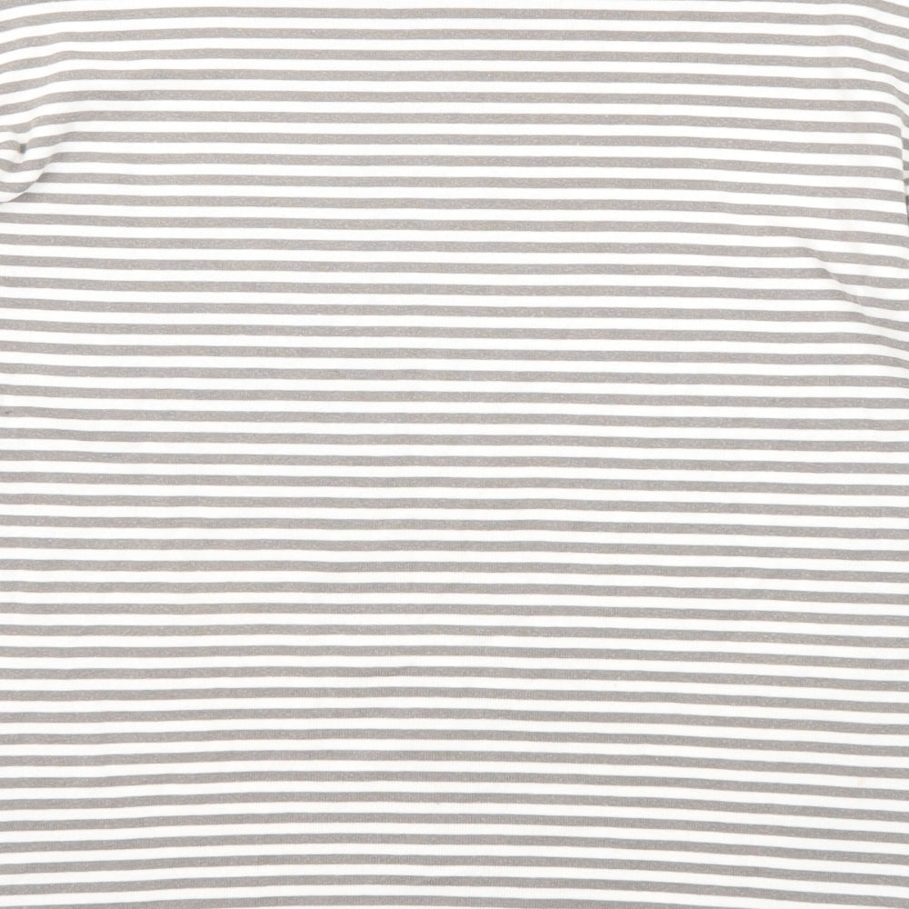 Marks and Spencer Womens Grey Striped Cotton Basic T-Shirt Size 18 Round Neck
