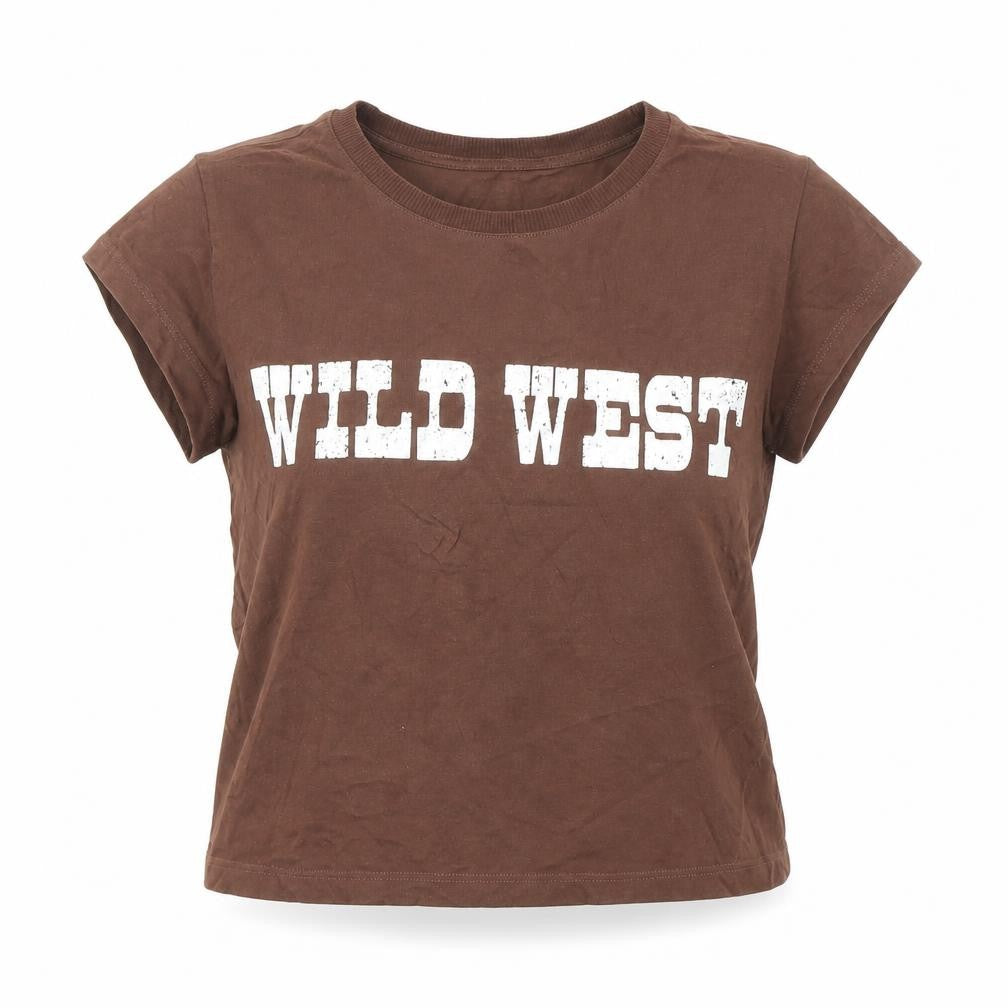 Divided by H&M Womens Brown Cotton Basic T-Shirt Size L Crew Neck - Wild West