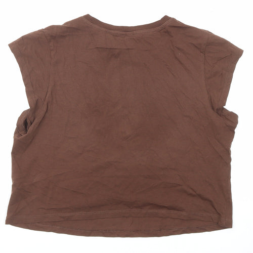 Divided by H&M Womens Brown Cotton Basic T-Shirt Size L Crew Neck - Wild West