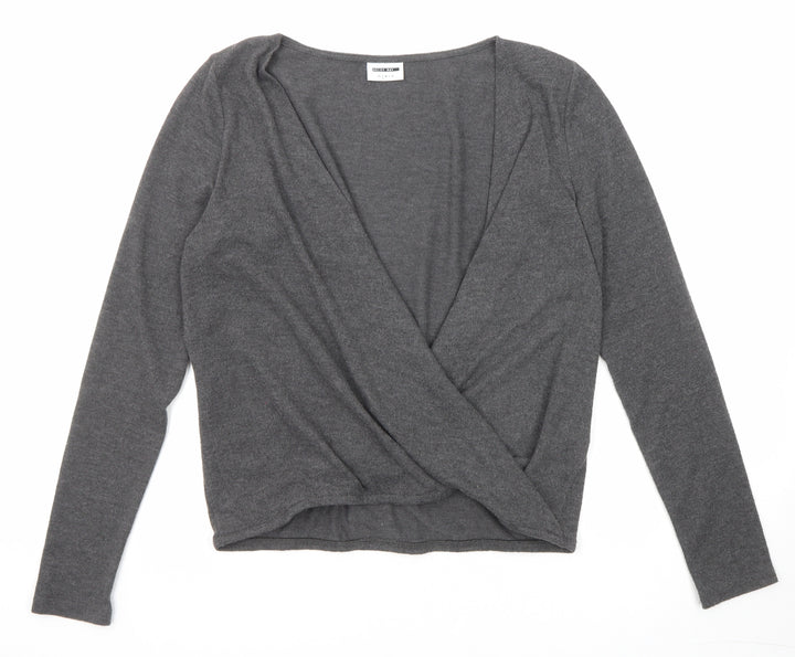 Noisy may Womens Grey V-Neck Polyester Pullover Jumper Size S Pullover - Wrap Front Detail