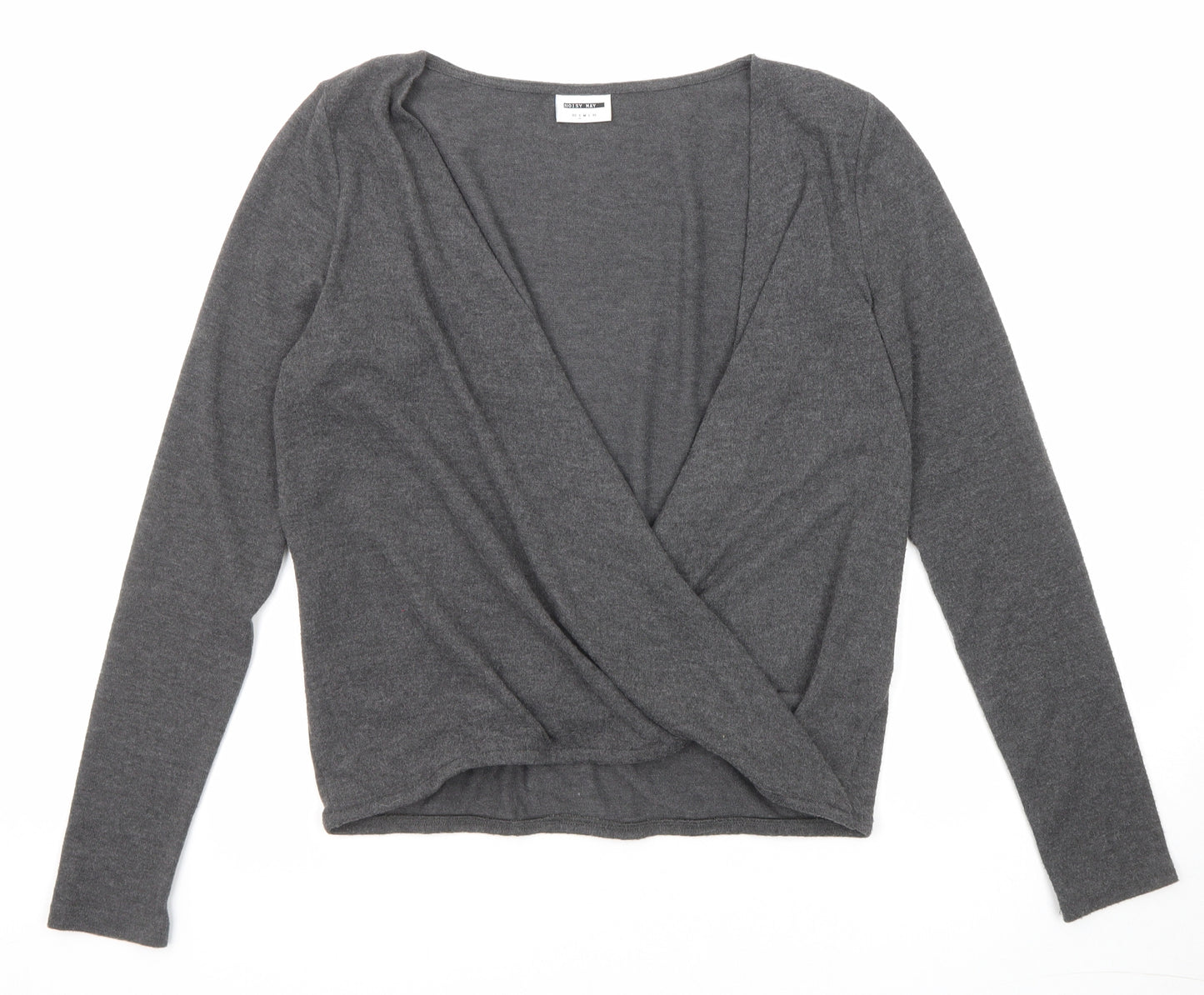 Noisy may Womens Grey V-Neck Polyester Pullover Jumper Size S Pullover - Wrap Front Detail