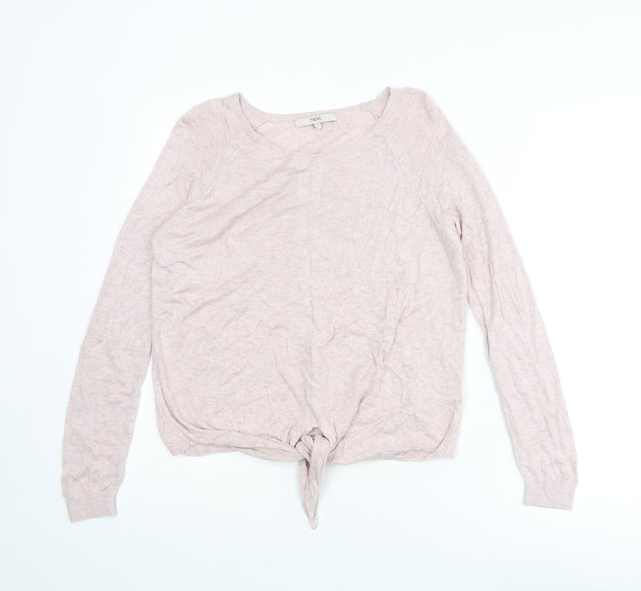 NEXT Womens Pink Round Neck Viscose Pullover Jumper Size 12 - Knot Front