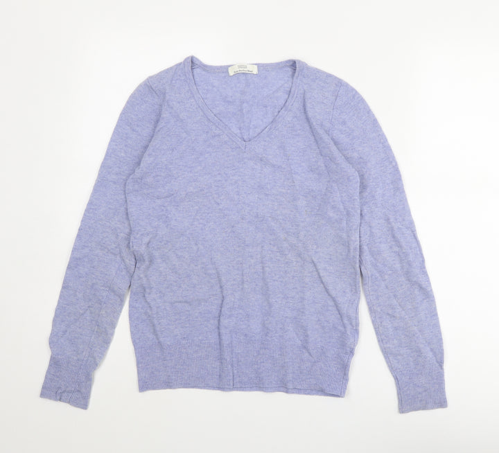 Marks and Spencer Womens Blue V-Neck Wool Pullover Jumper Size 8