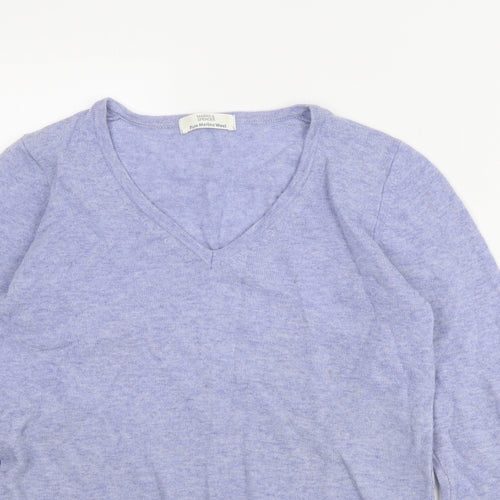 Marks and Spencer Womens Blue V-Neck Wool Pullover Jumper Size 8