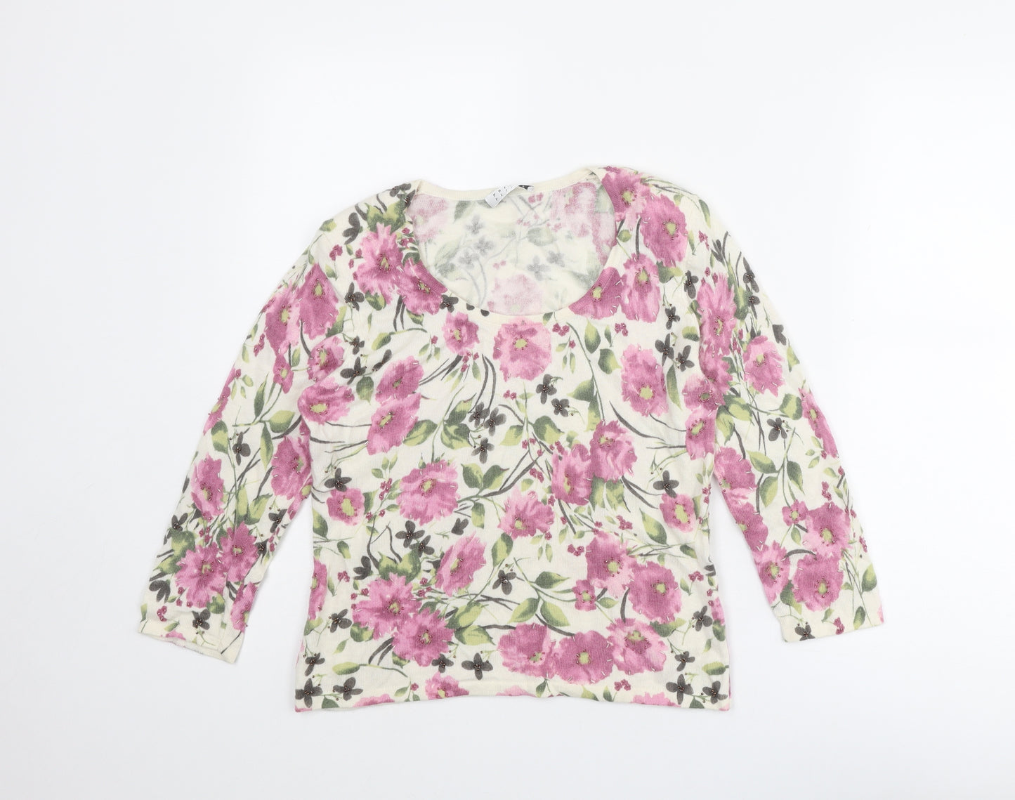 Precis Womens Multicoloured Round Neck Floral Wool Pullover Jumper Size S