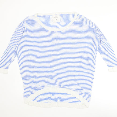 H&M Womens Blue Round Neck Striped Cotton Pullover Jumper Size L