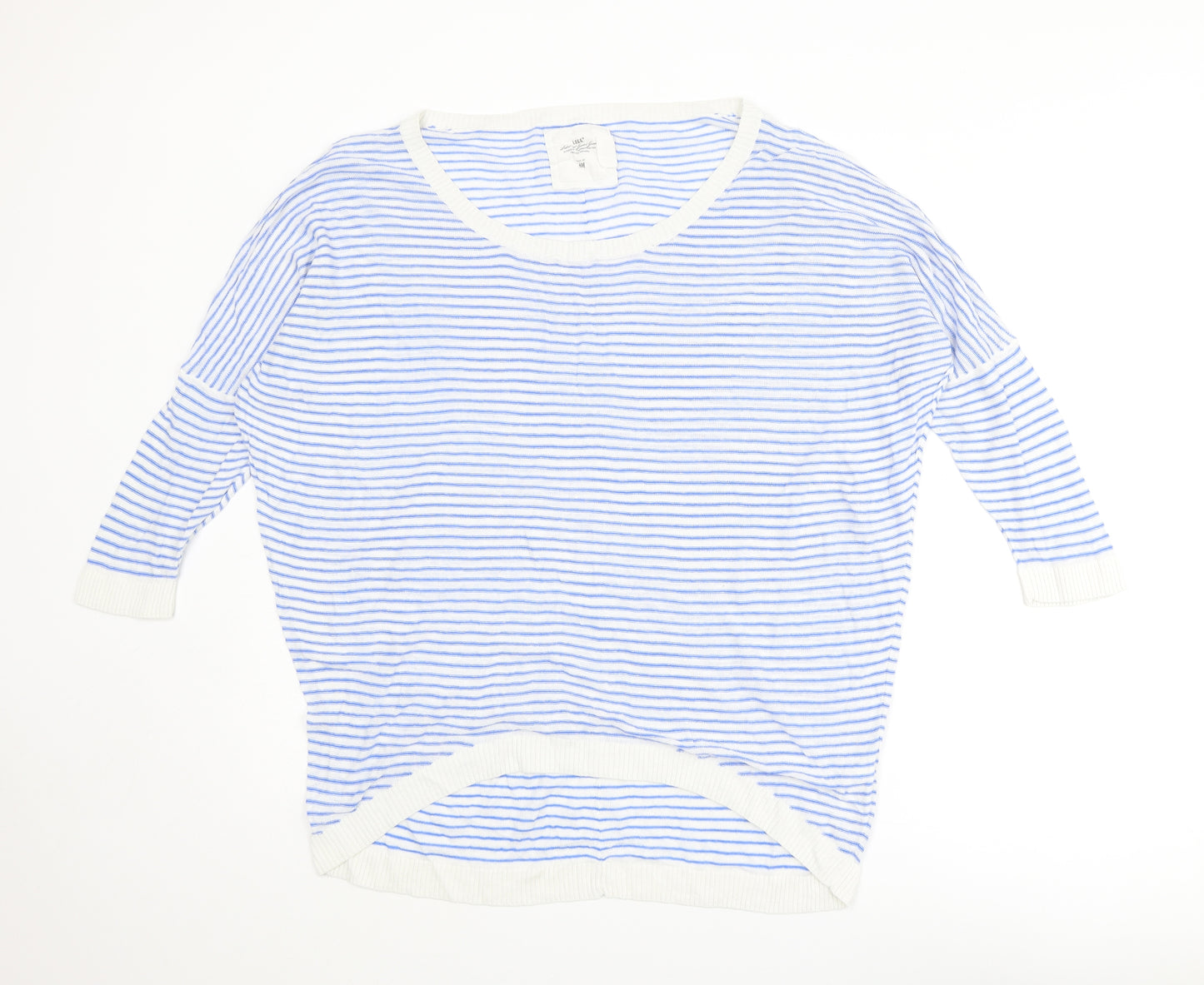 H&M Womens Blue Round Neck Striped Cotton Pullover Jumper Size L