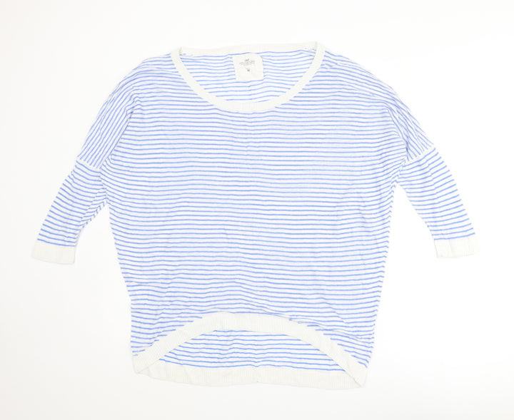 H&M Womens Blue Round Neck Striped Cotton Pullover Jumper Size L