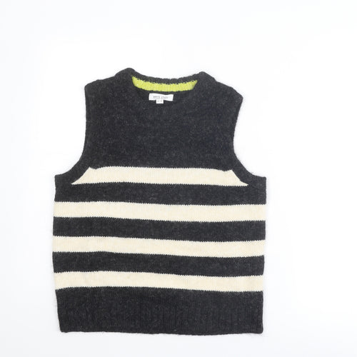 White Stuff Womens Grey Round Neck Striped Polyester Vest Jumper Size 10