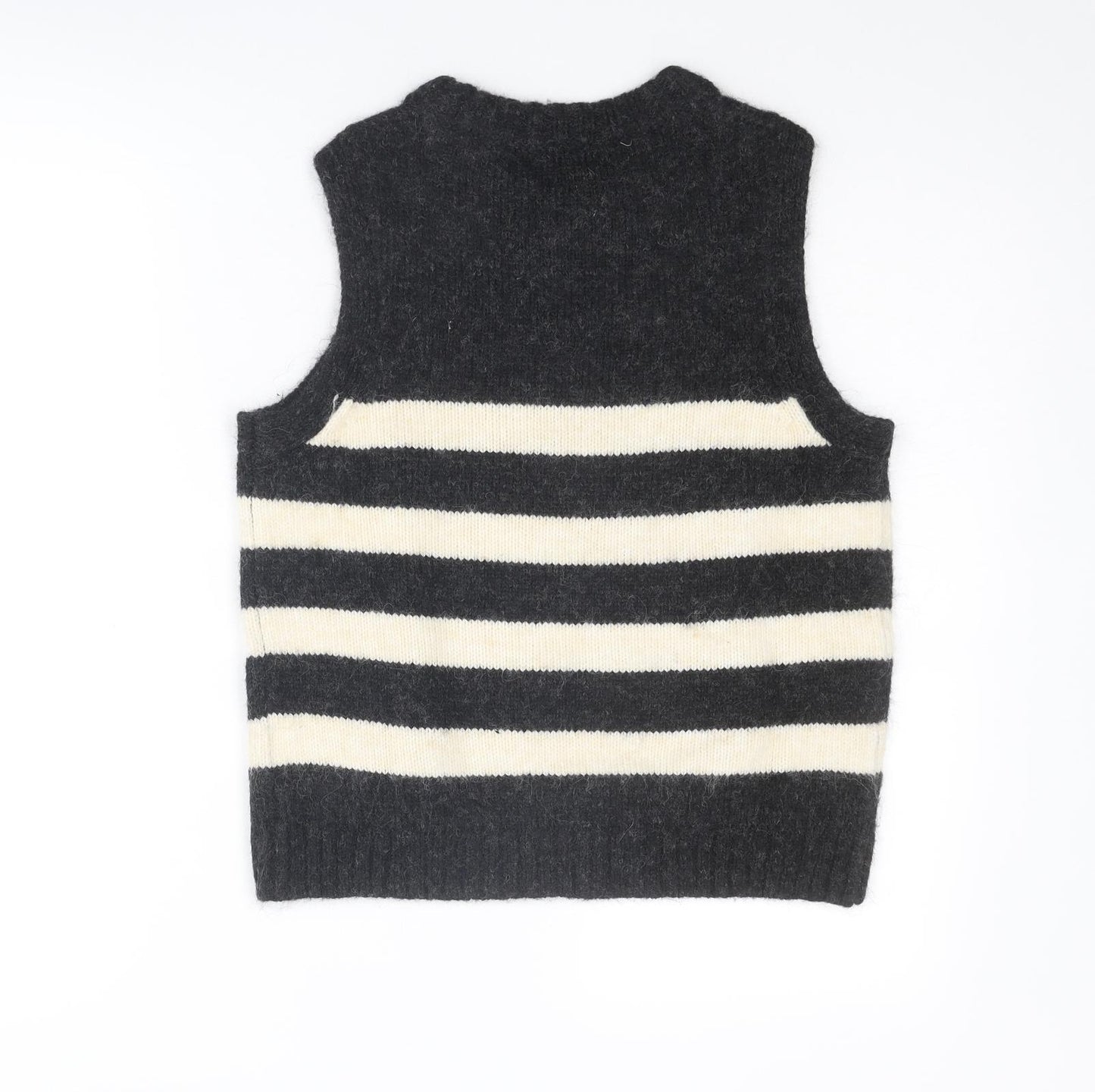 White Stuff Womens Grey Round Neck Striped Polyester Vest Jumper Size 10