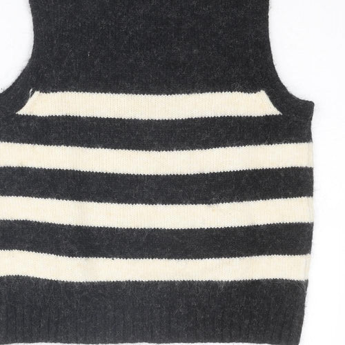 White Stuff Womens Grey Round Neck Striped Polyester Vest Jumper Size 10